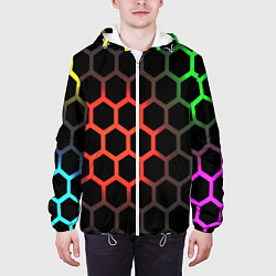 Куртка с капюшоном мужская Gradient hexagon genshin, цвет: 3D-белый — фото 2