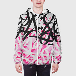 Куртка с капюшоном мужская Черно-розовая каллиграфия, цвет: 3D-белый — фото 2