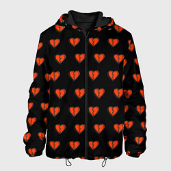 Куртка с капюшоном мужская Разбитые сердца на черном фоне, цвет: 3D-черный