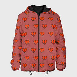 Куртка с капюшоном мужская Разбитые сердца на бордовом фоне, цвет: 3D-черный