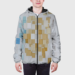 Куртка с капюшоном мужская Геометрические золотые, синие и белые кубы, цвет: 3D-черный — фото 2