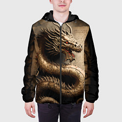 Куртка с капюшоном мужская Китайский дракон с открытой пастью, цвет: 3D-черный — фото 2