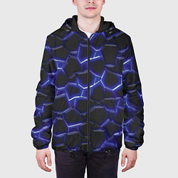 Куртка с капюшоном мужская Синий неон и плиты, цвет: 3D-черный — фото 2