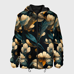 Куртка с капюшоном мужская Узор цветочный паттерн, цвет: 3D-черный