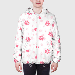 Куртка с капюшоном мужская Следы котиков, цвет: 3D-белый — фото 2