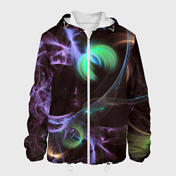 Куртка с капюшоном мужская Магические фиолетовые волны и цветные космические, цвет: 3D-белый