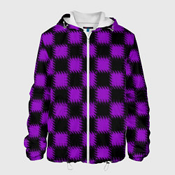 Куртка с капюшоном мужская Фиолетовый черный узор Шахматка, цвет: 3D-белый