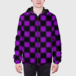 Куртка с капюшоном мужская Фиолетовый черный узор Шахматка, цвет: 3D-черный — фото 2