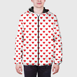 Куртка с капюшоном мужская Сердечки - паттерн, цвет: 3D-черный — фото 2
