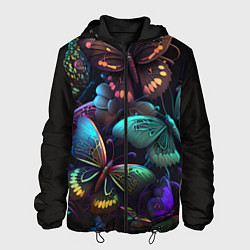 Куртка с капюшоном мужская Разные неоновые бабочки, цвет: 3D-черный