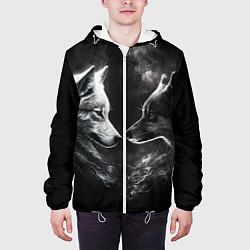 Куртка с капюшоном мужская Пара волков - белый и черный, цвет: 3D-белый — фото 2