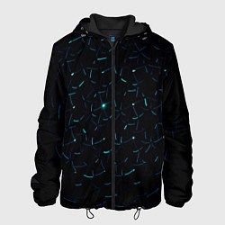 Куртка с капюшоном мужская Абстрактные неоновые светло-синие линии шара, цвет: 3D-черный