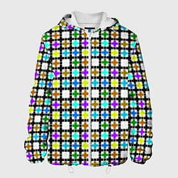 Куртка с капюшоном мужская Геометрический узор в клетку разноцветный, цвет: 3D-белый
