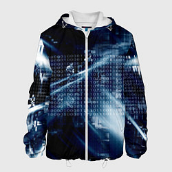 Куртка с капюшоном мужская Тёмно-ледяной фон и бесконечный код, цвет: 3D-белый