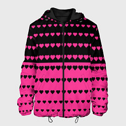 Куртка с капюшоном мужская Черные и розовые сердца узор, цвет: 3D-черный