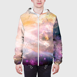 Куртка с капюшоном мужская Аморфное абстрактное космическое красочное небо, цвет: 3D-белый — фото 2