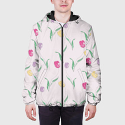 Куртка с капюшоном мужская Цветут тюльпаны, цвет: 3D-черный — фото 2