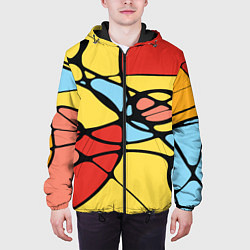 Куртка с капюшоном мужская Яркий абстрактный узор из цветных овалов и плавных, цвет: 3D-черный — фото 2