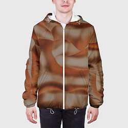 Куртка с капюшоном мужская Тёмно-золотистые абстрактные волны, цвет: 3D-белый — фото 2