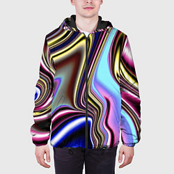 Куртка с капюшоном мужская Блестящая ткань, цвет: 3D-черный — фото 2