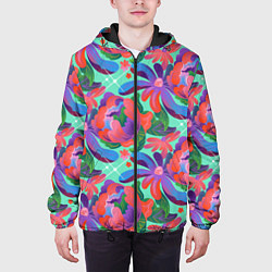 Куртка с капюшоном мужская Цветочный паттерн арт, цвет: 3D-черный — фото 2