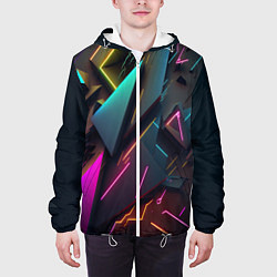 Куртка с капюшоном мужская Неоновые абстрактные полигоны, цвет: 3D-белый — фото 2