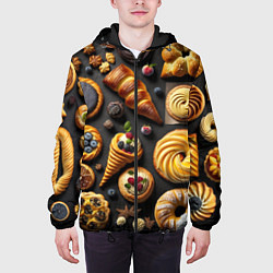 Куртка с капюшоном мужская Сладкая пышная выпечка, цвет: 3D-черный — фото 2