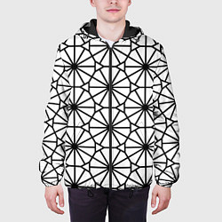 Куртка с капюшоном мужская Абстрактный чёрно-белый треугольно-круглый паттерн, цвет: 3D-черный — фото 2