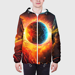 Куртка с капюшоном мужская Планета в огненном космосе, цвет: 3D-белый — фото 2