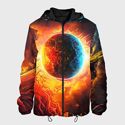 Куртка с капюшоном мужская Планета в огненном космосе, цвет: 3D-черный
