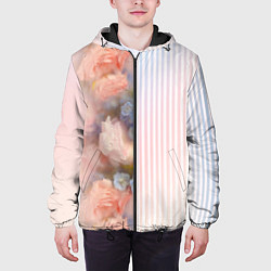 Куртка с капюшоном мужская Цветы за стеклом - полосы с градиентом, цвет: 3D-черный — фото 2