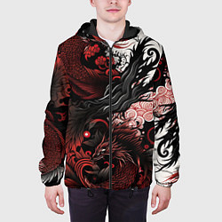 Куртка с капюшоном мужская Красный Irezumi узор, цвет: 3D-черный — фото 2