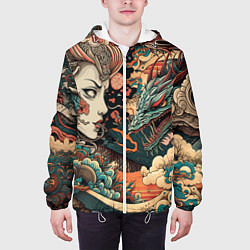 Куртка с капюшоном мужская Коварная женщина, затаившийся дракон, цвет: 3D-белый — фото 2