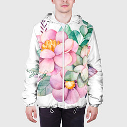 Куртка с капюшоном мужская Пастельные цветы - посередине, цвет: 3D-белый — фото 2