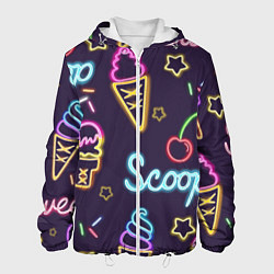 Куртка с капюшоном мужская Неоновые надписи sweet scoop, цвет: 3D-белый