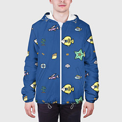 Куртка с капюшоном мужская Паттерн - морской мир, цвет: 3D-белый — фото 2