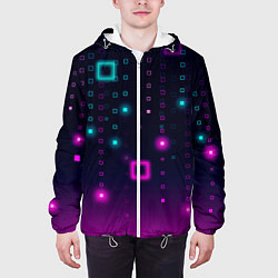 Куртка с капюшоном мужская Светящиеся неоновые квадраты, цвет: 3D-белый — фото 2