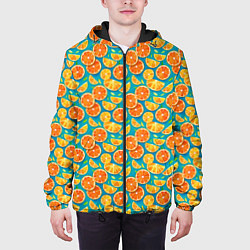 Куртка с капюшоном мужская Дольки апельсина на синем фоне, цвет: 3D-черный — фото 2
