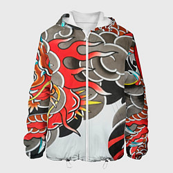 Куртка с капюшоном мужская Иредзуми: дракон в дыму, цвет: 3D-белый
