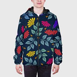 Куртка с капюшоном мужская Листья и цветы, цвет: 3D-черный — фото 2