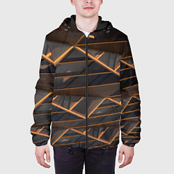 Куртка с капюшоном мужская Объёмные оранжевые линии и серые фигуры, цвет: 3D-черный — фото 2