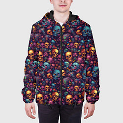 Куртка с капюшоном мужская Россыпь мелких разноцветных черепков, цвет: 3D-черный — фото 2