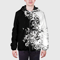 Куртка с капюшоном мужская Черно-белые цветы и колибри, цвет: 3D-черный — фото 2