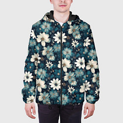 Куртка с капюшоном мужская Узор из весенних цветочков, цвет: 3D-черный — фото 2