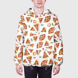 Куртка с капюшоном мужская Кусочки пиццы - паттерн на белом, цвет: 3D-белый — фото 2