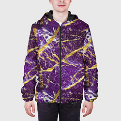 Куртка с капюшоном мужская Фиолетовые и золотые блестки, цвет: 3D-черный — фото 2