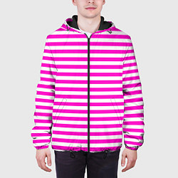 Куртка с капюшоном мужская Ярко-розовые полосы, цвет: 3D-черный — фото 2
