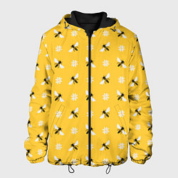 Куртка с капюшоном мужская Пчелы и цветы паттерн, цвет: 3D-черный