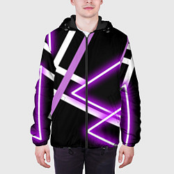 Куртка с капюшоном мужская Фиолетовые полоски с неоном, цвет: 3D-черный — фото 2