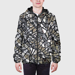 Куртка с капюшоном мужская Зеркальные пластины - паттерн, цвет: 3D-черный — фото 2